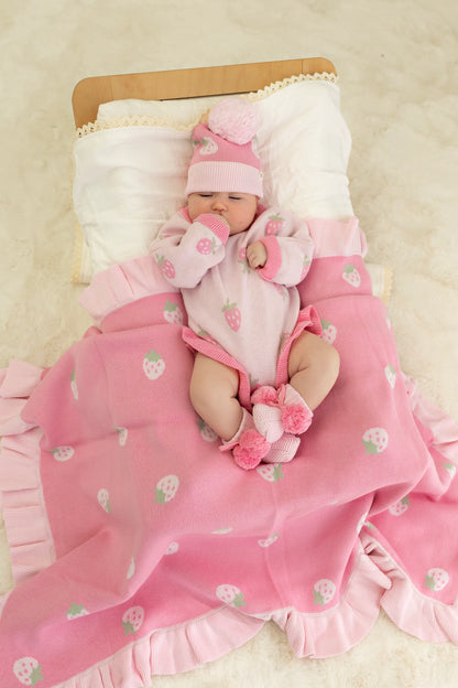 Frilly Knit Blanket | Strawberry Kisses