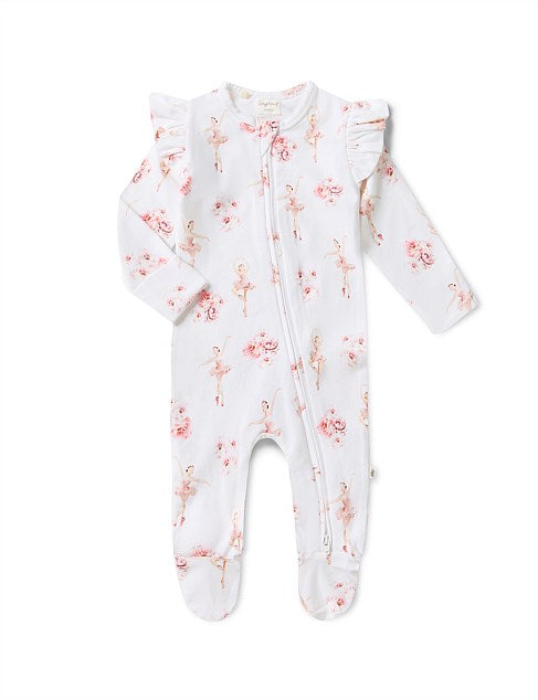 Ballerina Organic Snuggle Sleepsuit Zip Footie with Frill