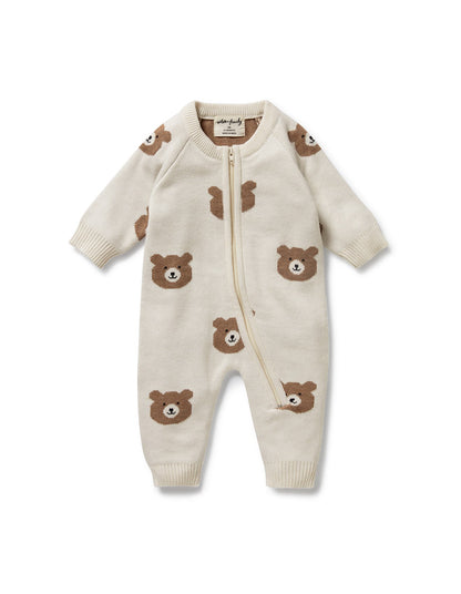 Wilson & Frenchy Beary Cute Organic Knitted Jacquard Growsuit | Aster & Ruby