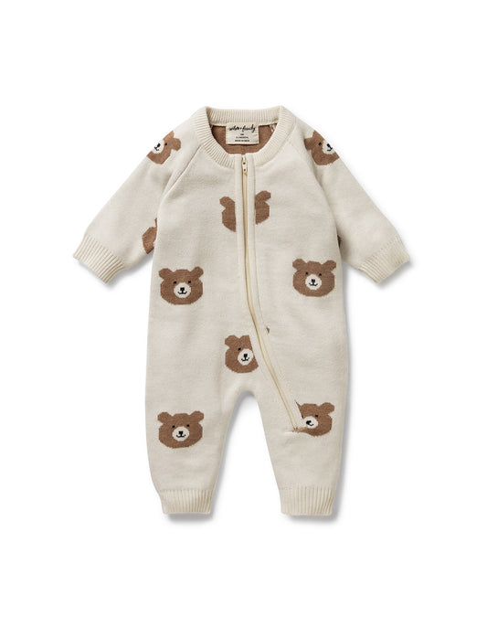 Beary Cute Organic Knitted Jacquard Growsuit