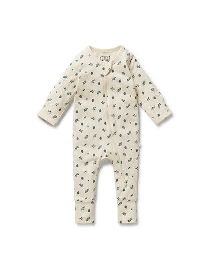 Wilson & Frenchy Twilight Leaf Organic Zipsuit with Feet | Aster & Ruby