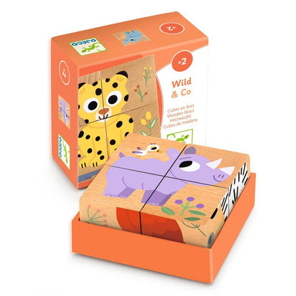 4 piece Wild & Co Safari Wooden Block Puzzle – Aster & Ruby