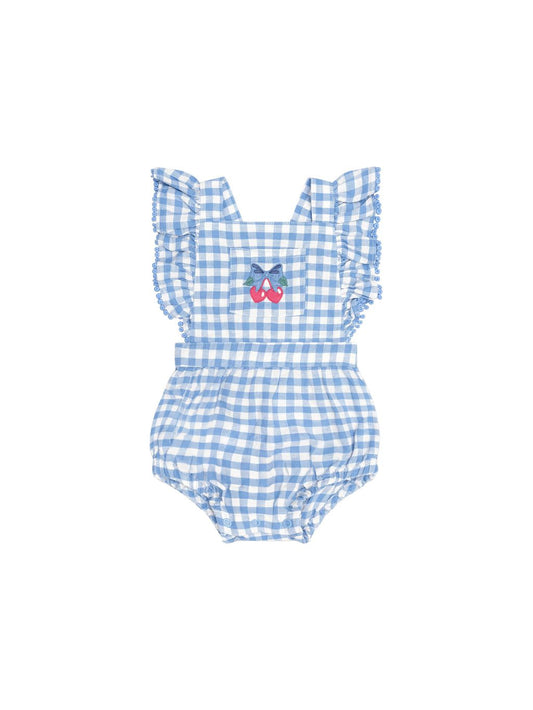 Dusty Blue Gingham Bow Playsuit