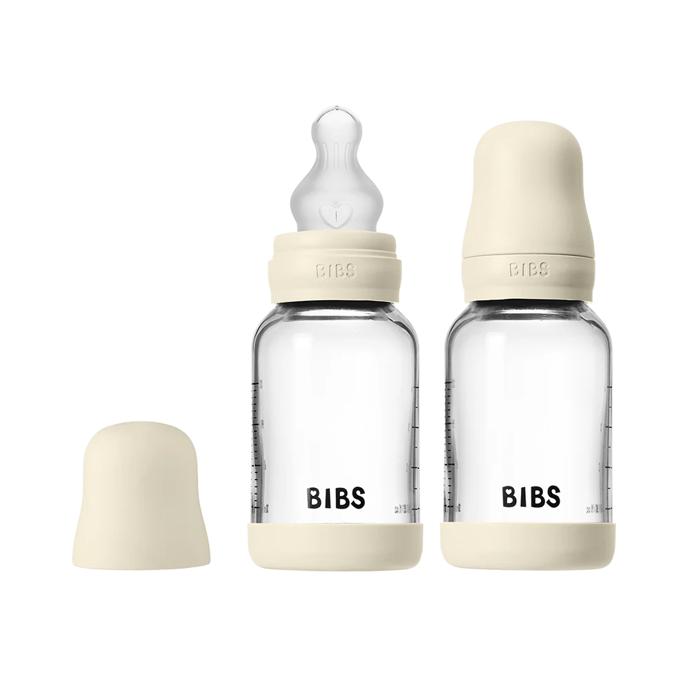 Baby Glass Bottle Set 120ml 2 Pack Silicone - Ivory