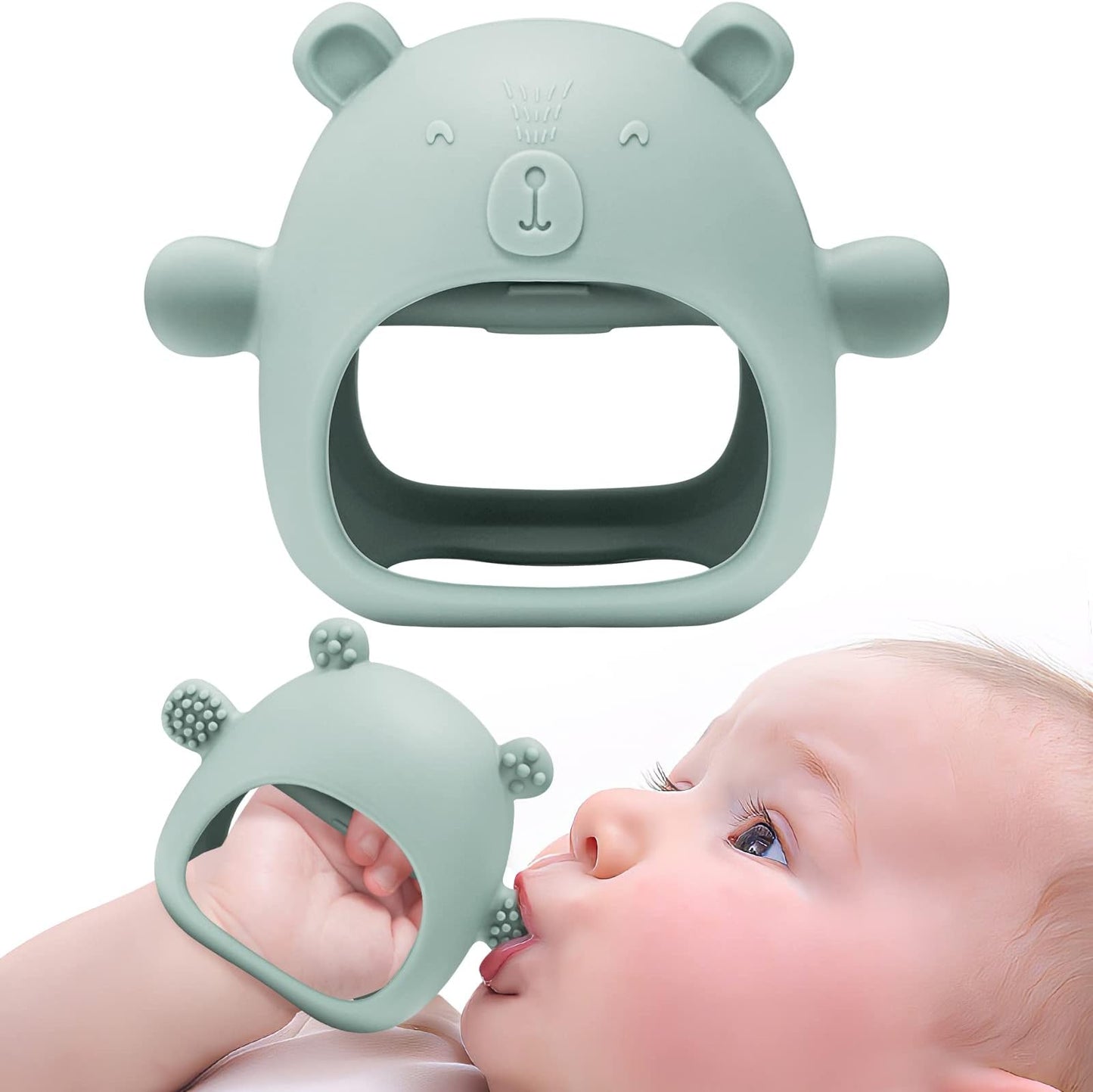 Sage Green Silicone Bear Teething Mitten