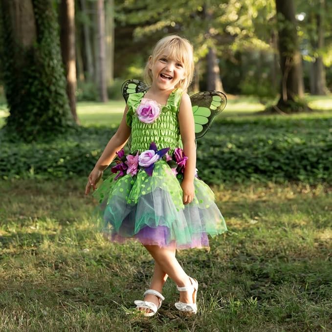 Green Fairy Blooms Deluxe Dress with Wings