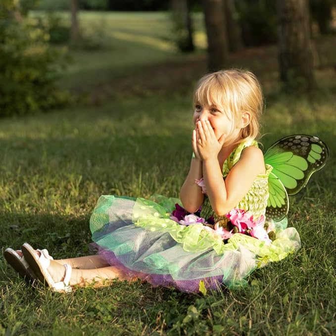 Green Fairy Blooms Deluxe Dress with Wings