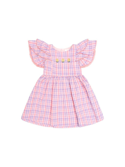 Floral Embroidered Tropical Check Dress