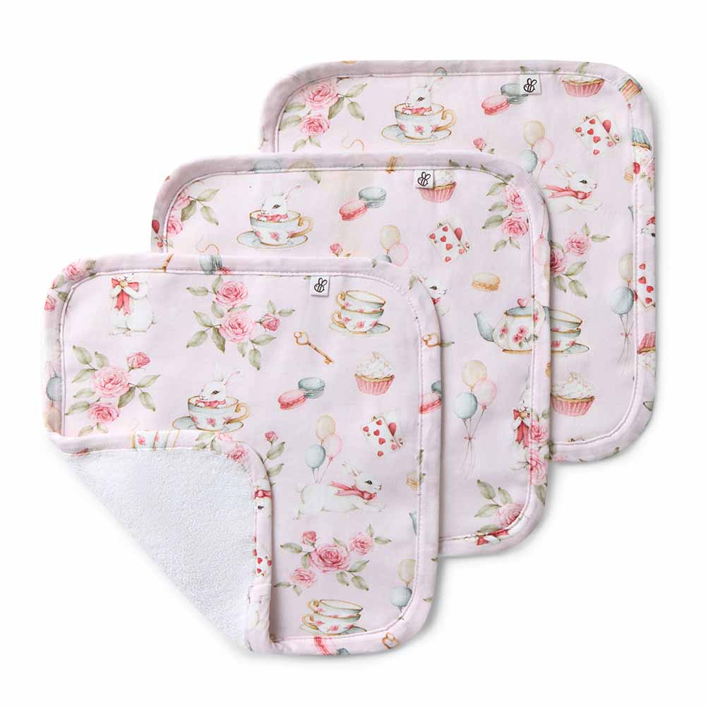 Alice's Tea Party Organic Wash Cloths - 3pk