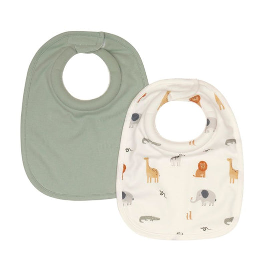 Roll Neck Bibs 2Pk - Wild Animals