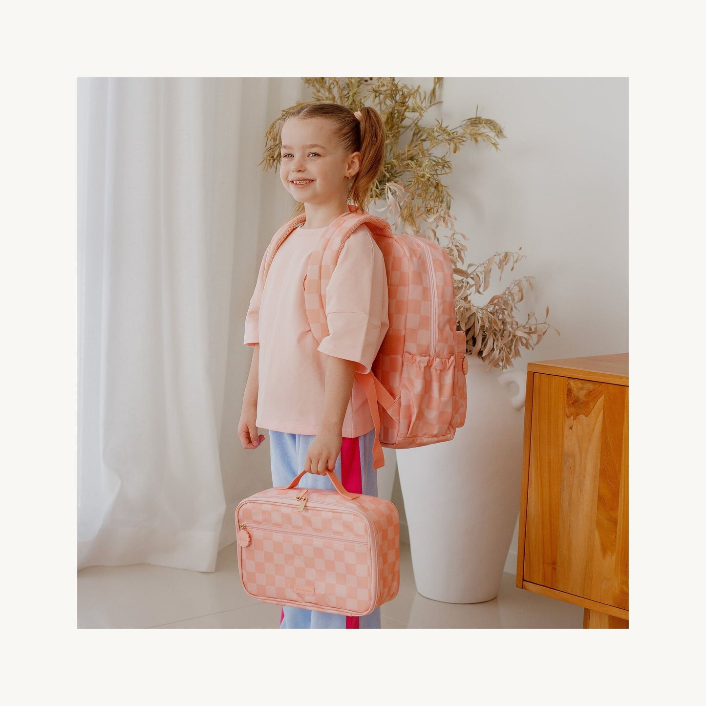 Fox & Fallow lunch bags – Peach Check Large Lunch Bag from Aster & Ruby