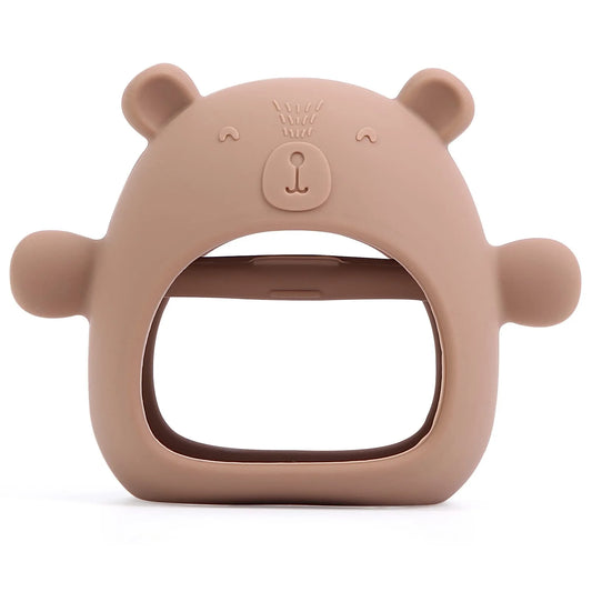 Dark Oatmeal Silicone Bear Teething Mitten
