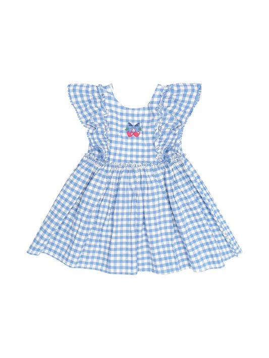Dusty Blue Gingham Bow Dress