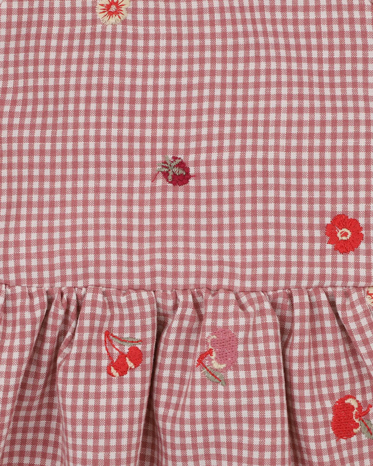 Orchard Bloom Embroidered Check Dress