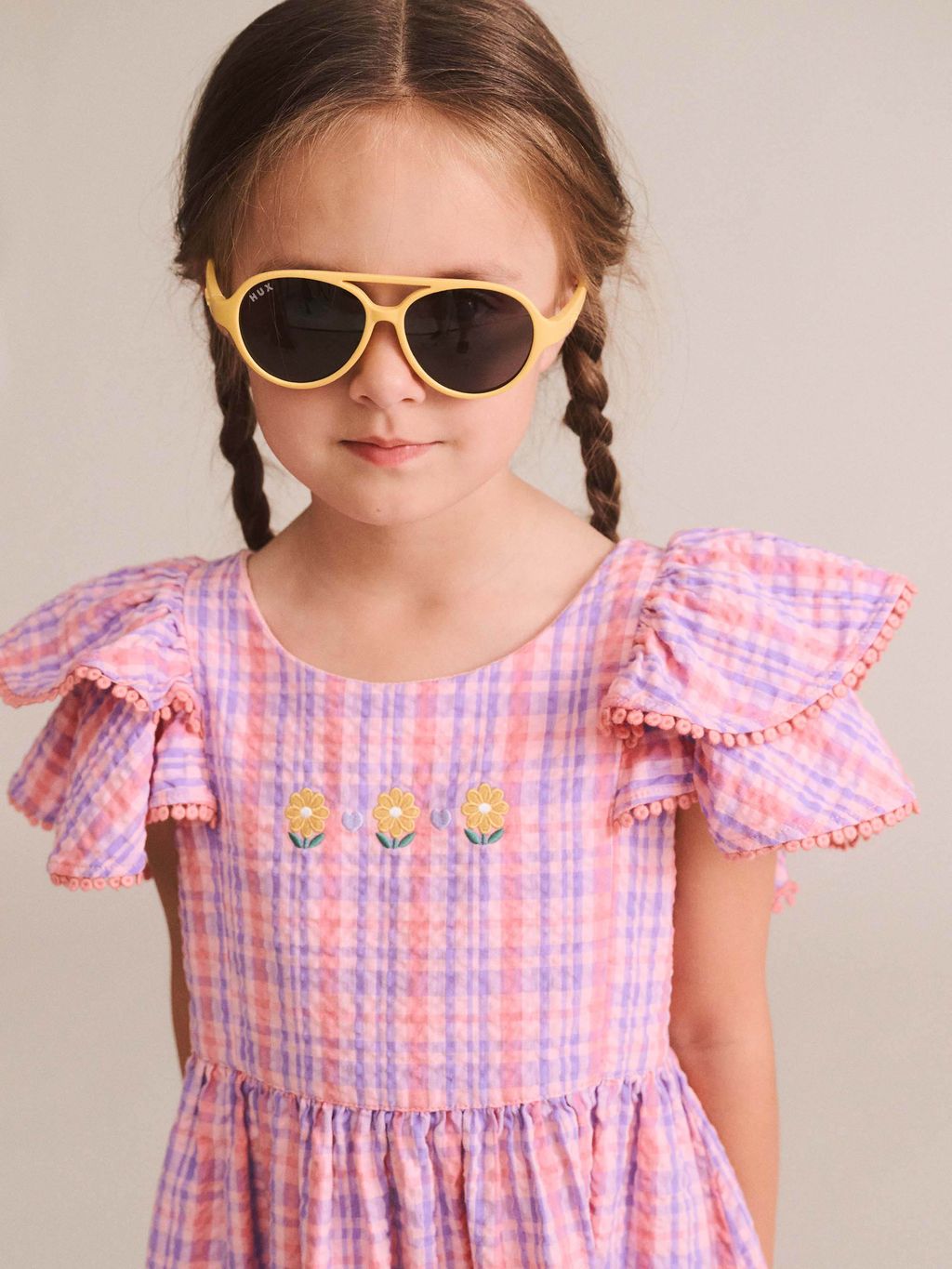 Floral Embroidered Tropical Check Dress