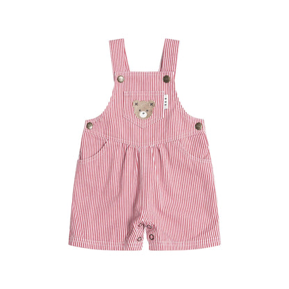 Huxbaby Chill Red Stripe Short Overalls | Aster & Ruby