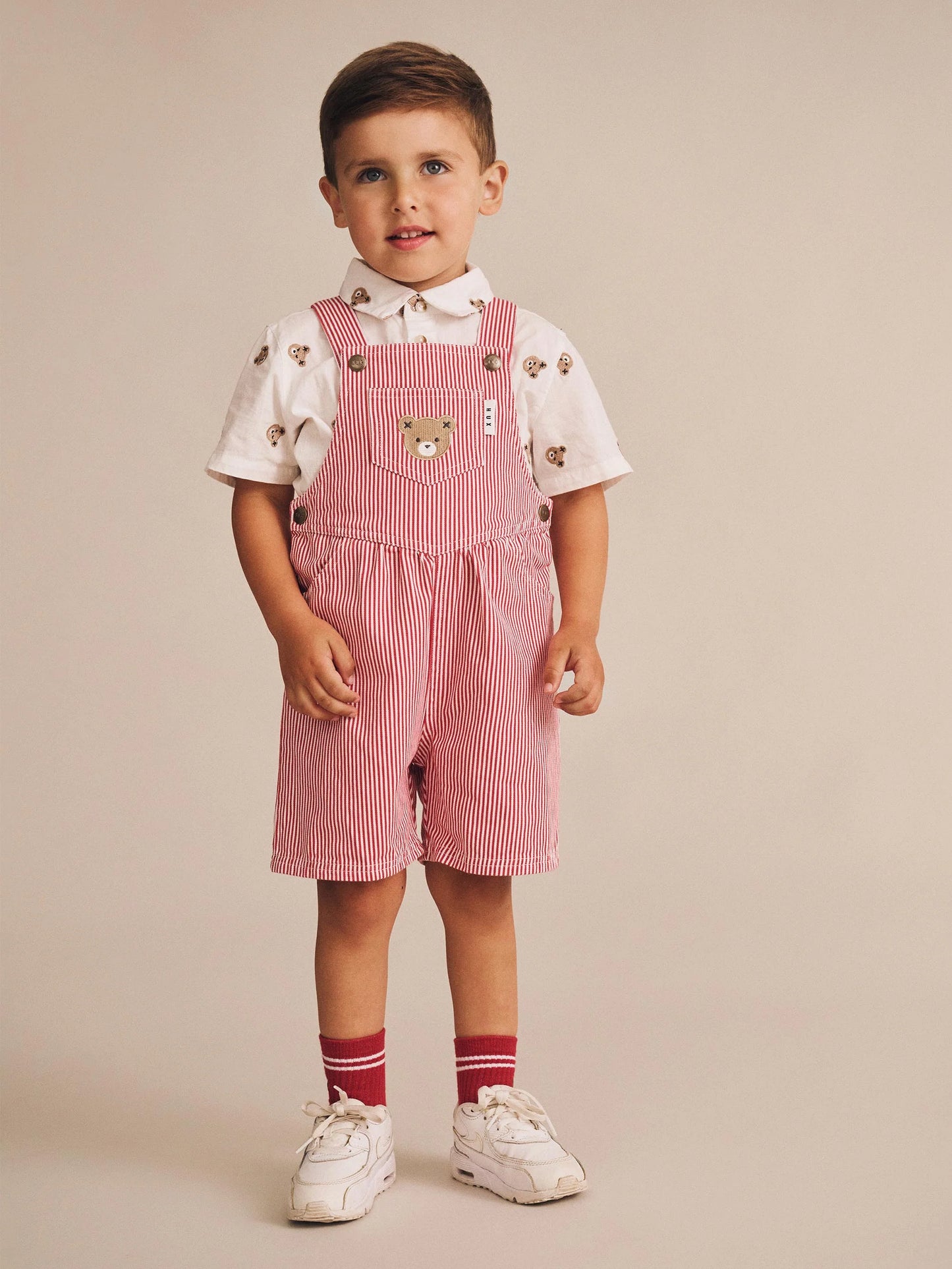 Huxbaby Chill Red Stripe Short Overalls | Aster & Ruby
