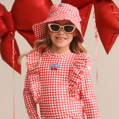 Cherry Bow Gingham Frill Swimsuit