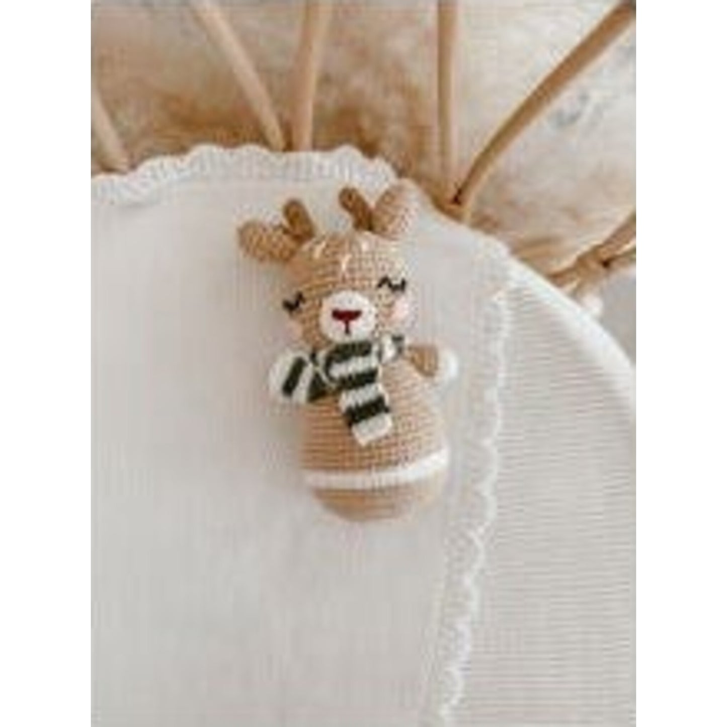 Christmas Reindeer Crochet Rattle - Emerald Scarf – handmade baby rattle by Blossom & Pear | Aster & Ruby