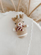Blossom & Pear rattle – Christmas Reindeer Crochet Rattle - Burgundy Scarf from Aster & Ruby