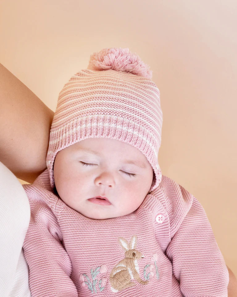 Fern Stripe Organic Knitted Beanie Blossom
