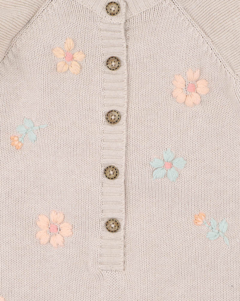 Fern Hand Embroidered Organic Knitted Romper