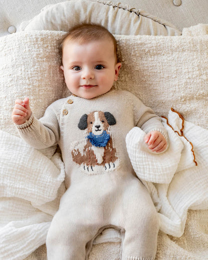 Otto Organic Knitted LS Romper - Oat