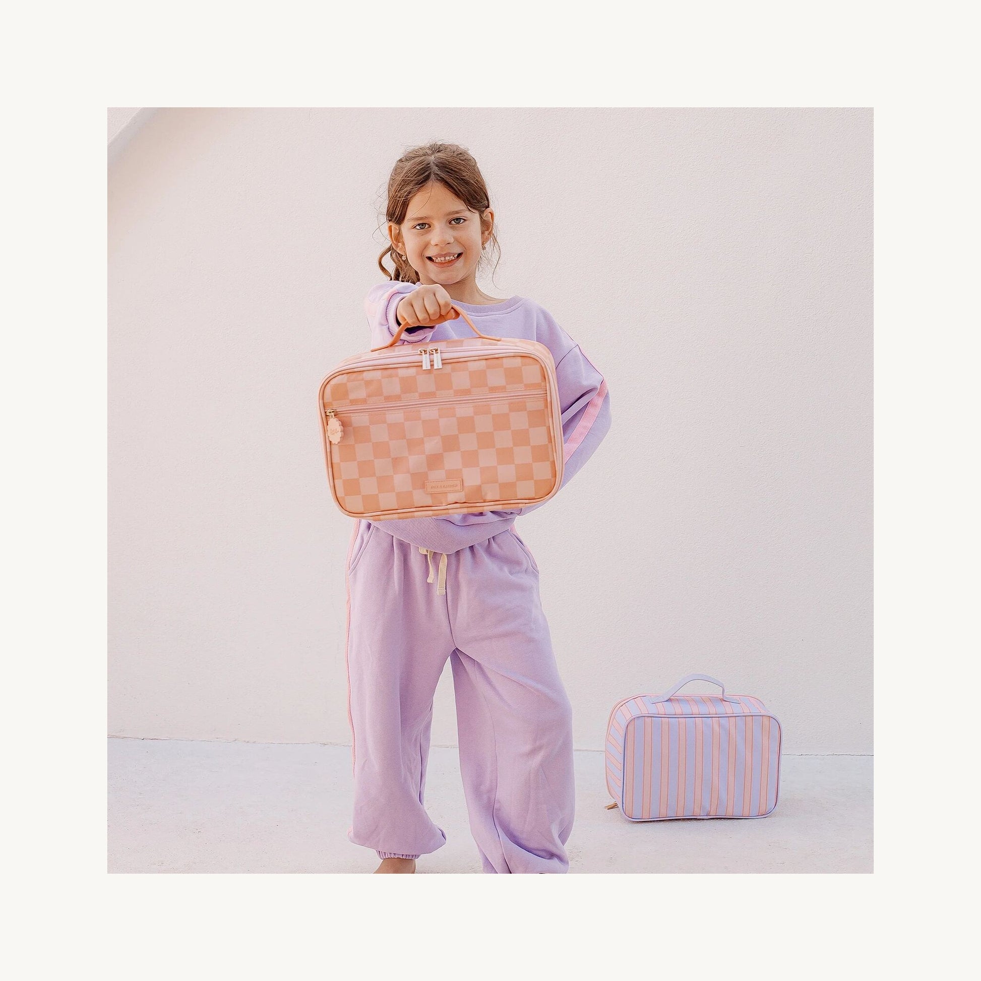 Fox & Fallow lunch bags – Peach Check Large Lunch Bag from Aster & Ruby