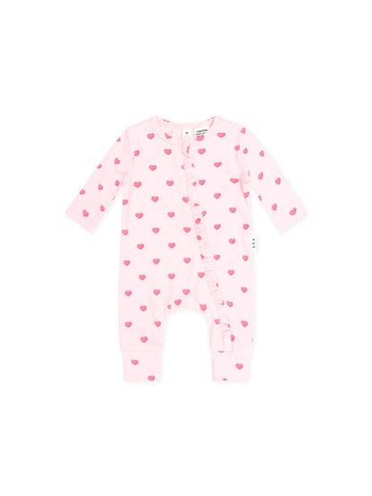 I Heart You Pointelle Frill Zip Romper