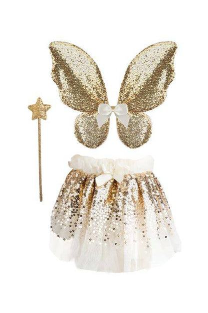 Gracious Gold Sequins Skirt, Wings & Wand Set