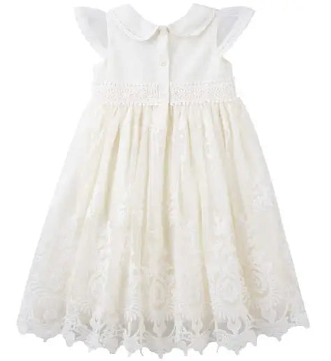 Ava Antique Lace Christening Gown Beige