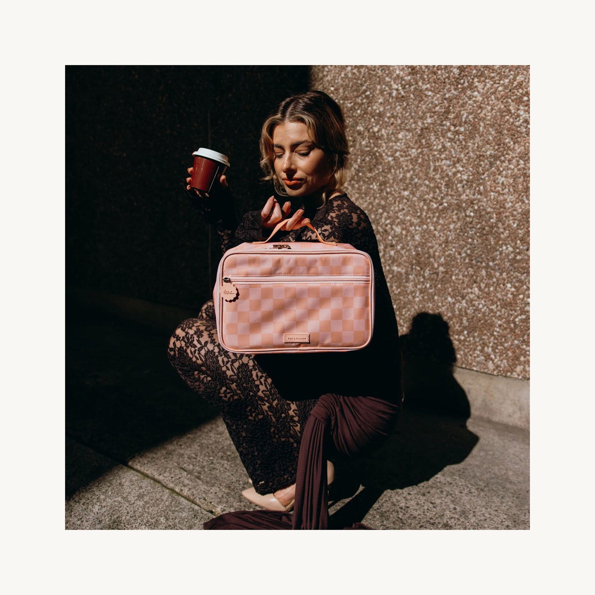 Fox & Fallow lunch bags – Peach Check Large Lunch Bag from Aster & Ruby