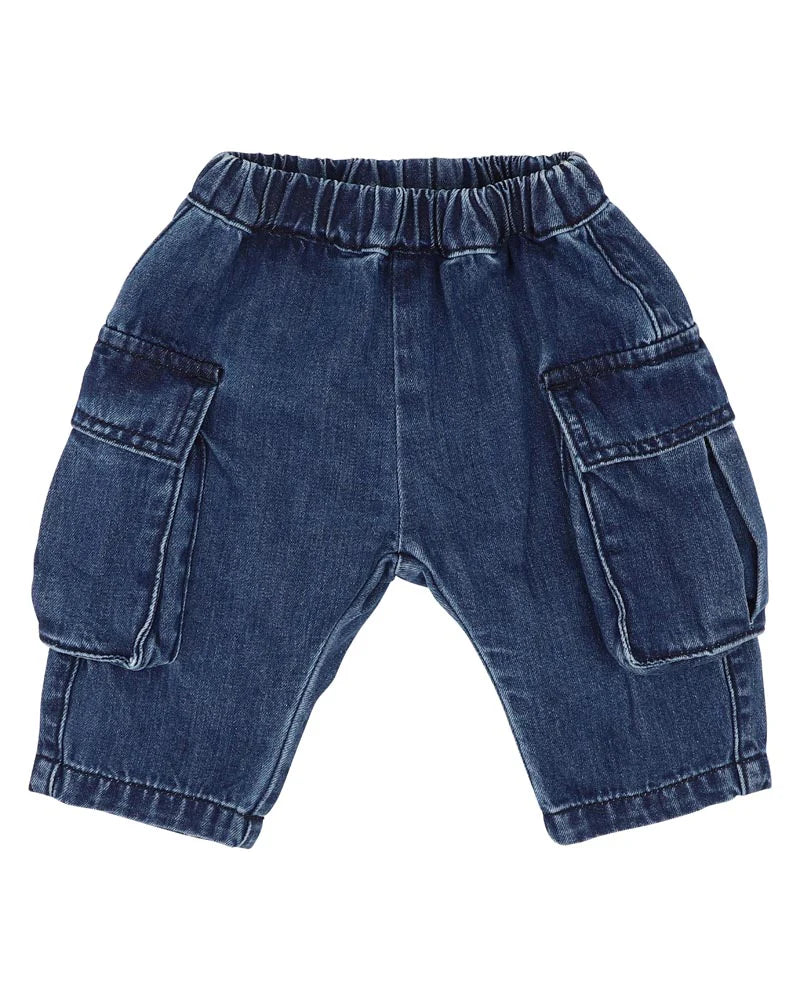 Indigo Pull-On Cargo Jeans