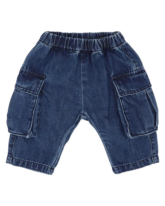 Indigo Pull-On Cargo Jeans