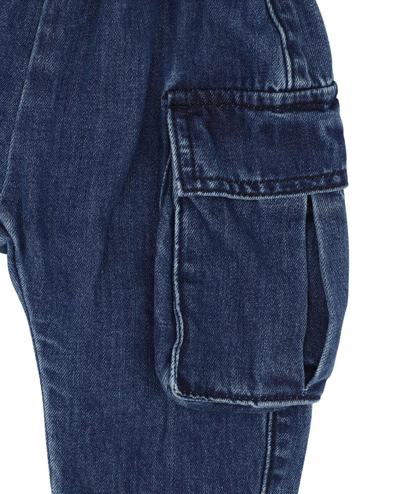 Indigo Pull-On Cargo Jeans