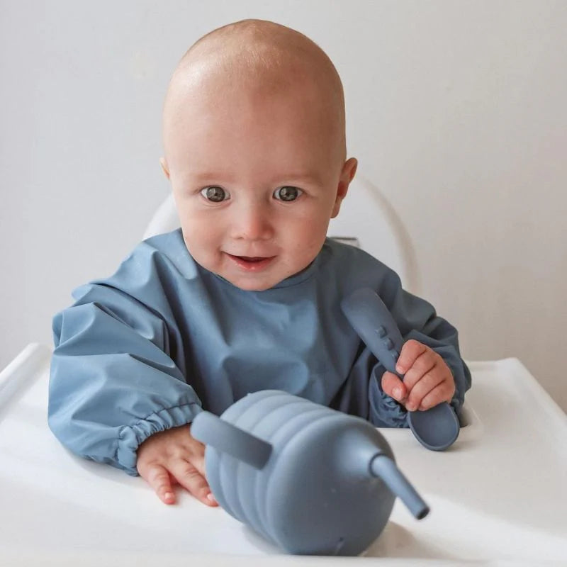 All4Ella Recycled Long Sleeve Bib - Two Tone Blue | Aster & Ruby