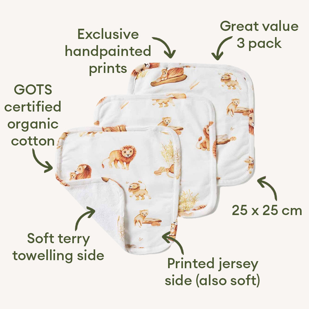 Lion Organic Wash Cloths 3pk