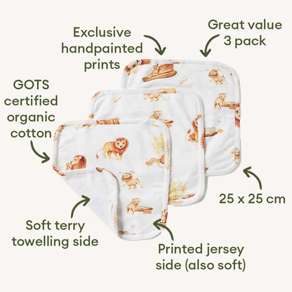 Lion Organic Wash Cloths 3pk