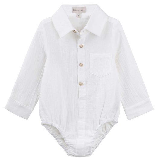 Archie Long Sleeve Button Romper Ivory