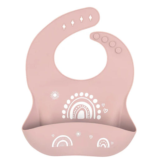 Silicone Catch Bib - Rainbow Dusty Pink
