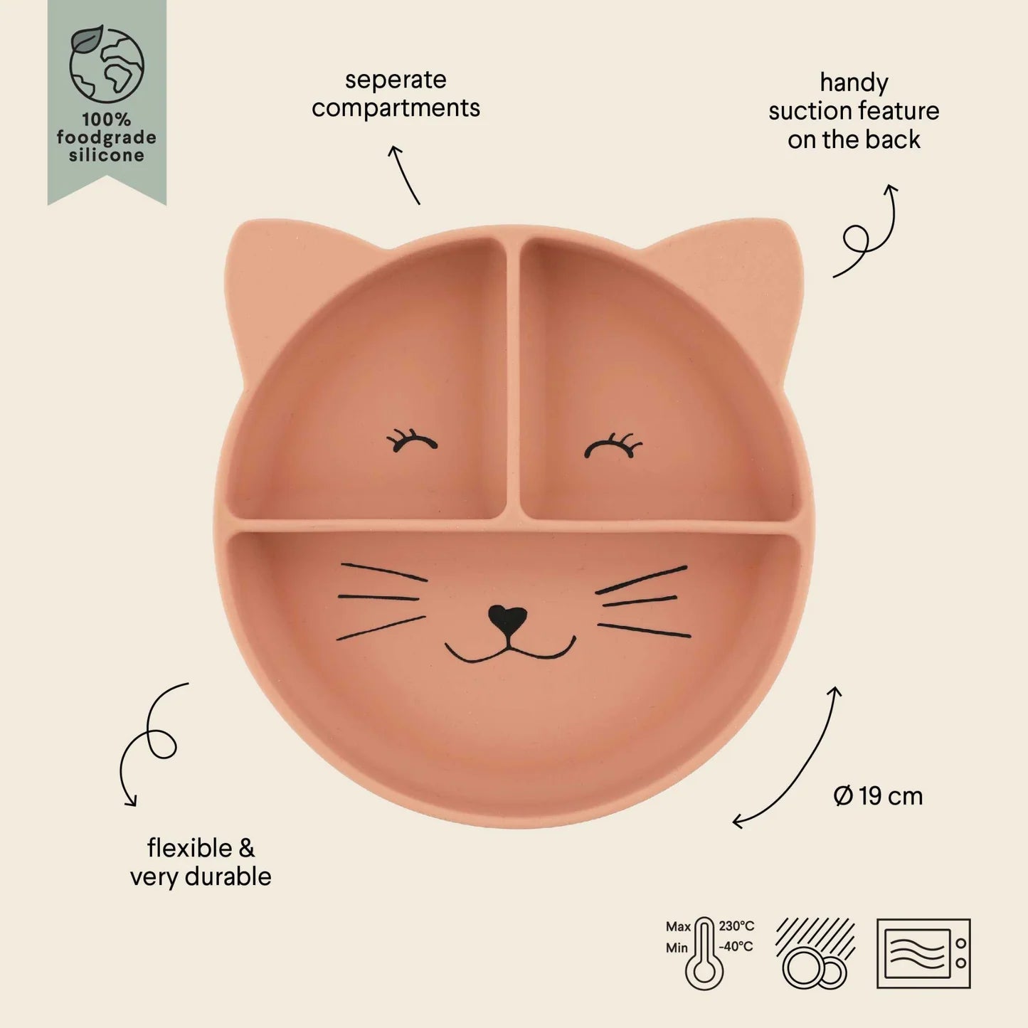 Silicone Divided Suction Plate - Mrs. Cat