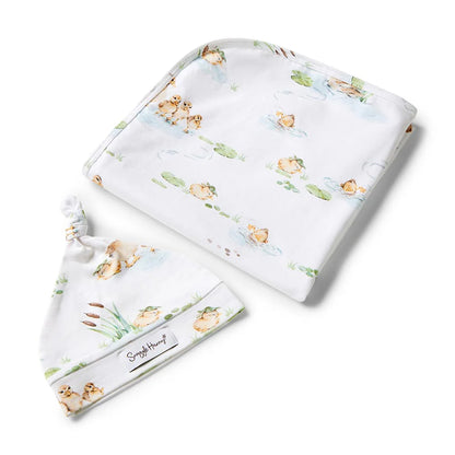 Snuggle Hunny Kids Duck Pond Organic Jersey Wrap & Beanie Set | Aster & Ruby
