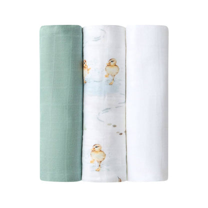 Large Organic Muslin Wraps - Duck Pond / Sage / Milk
