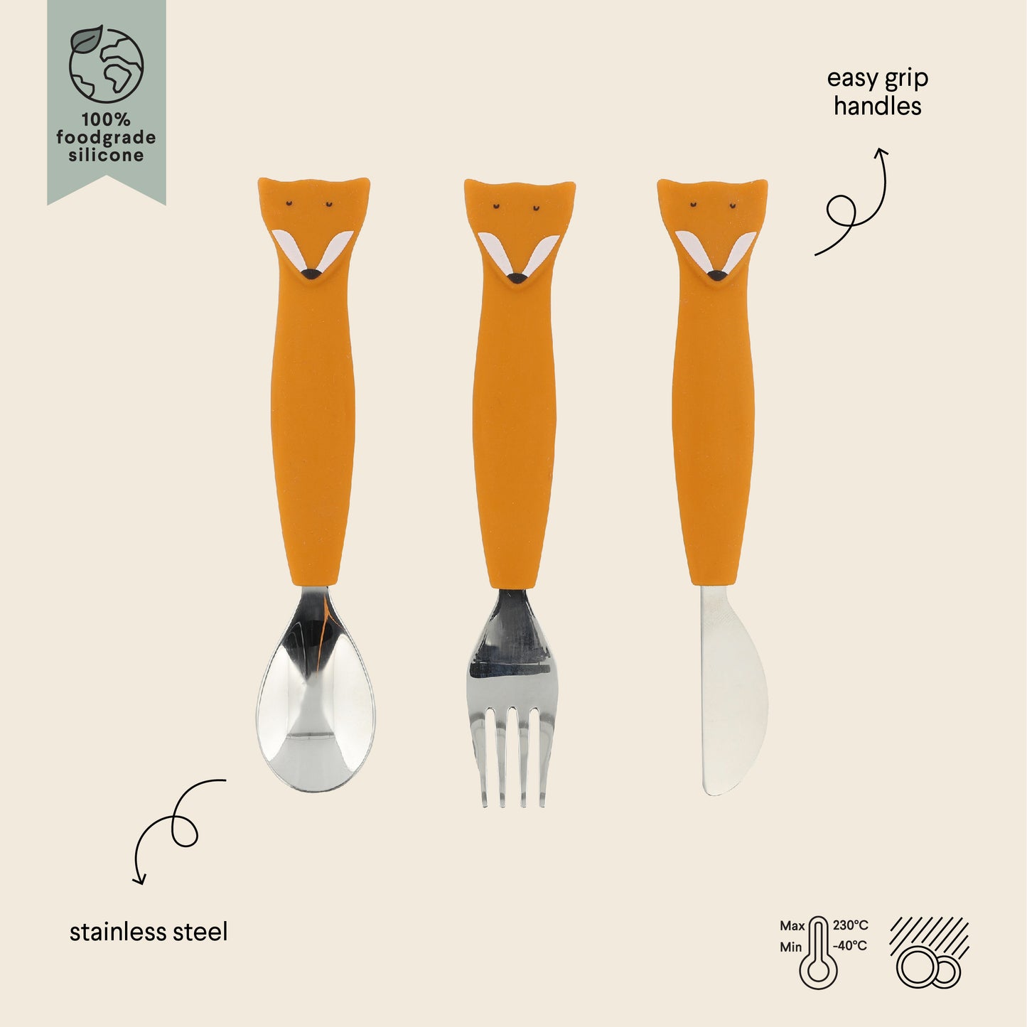 Silicone Cutlery Set 3-pack - Mr. Fox