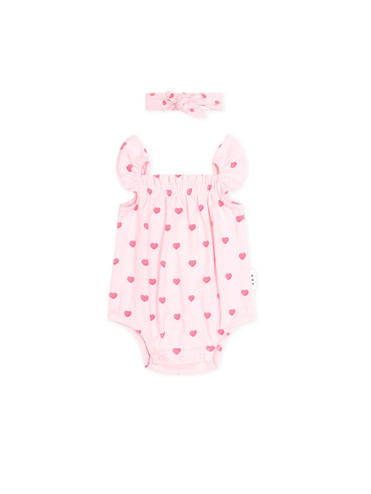 I Heart You Pointelle Bubble Romper and Headband