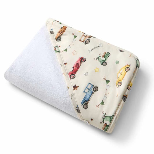 Organic Hooded Baby Towel Vintage Cars