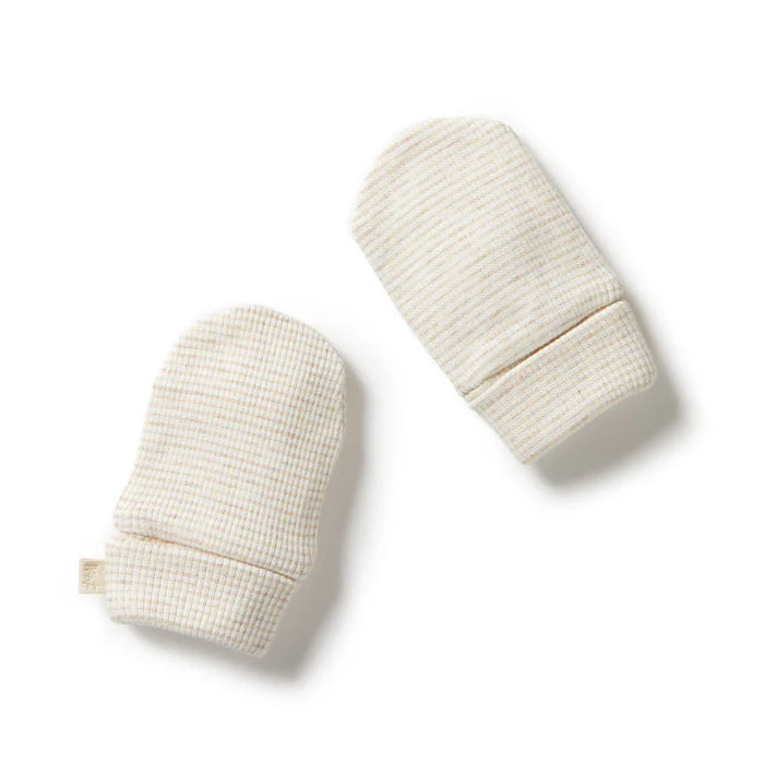 Organic Stripe Rib Mittens Oatmeal