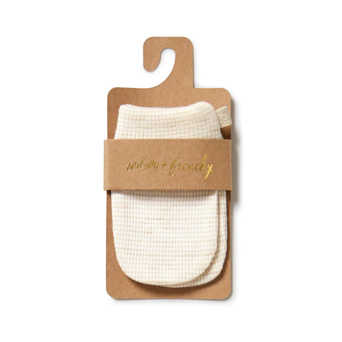 Organic Stripe Rib Mittens Oatmeal