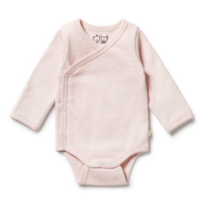 Organic Stripe Rib Kimono Bodysuit Cantaloupe