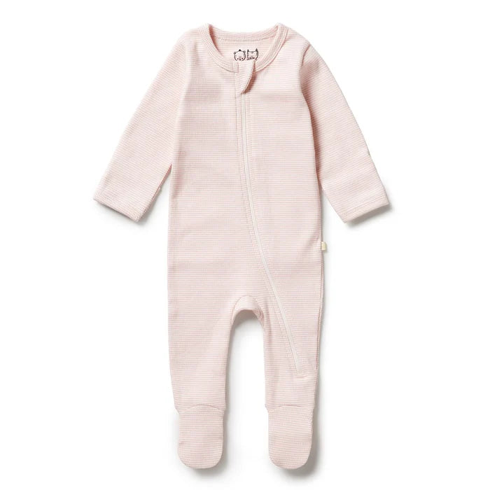 Organic Stripe Rib Zipsuit with Feet Cantaloupe